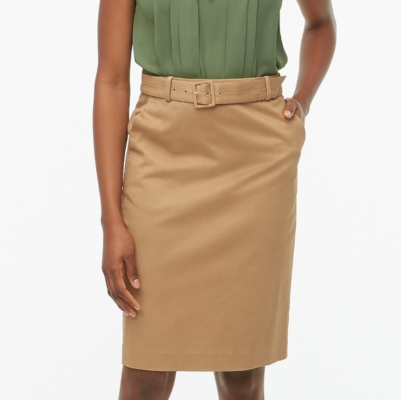 New! J. Crew Sateen Belted Pencil Skirt Camel - Picture 3 of 4